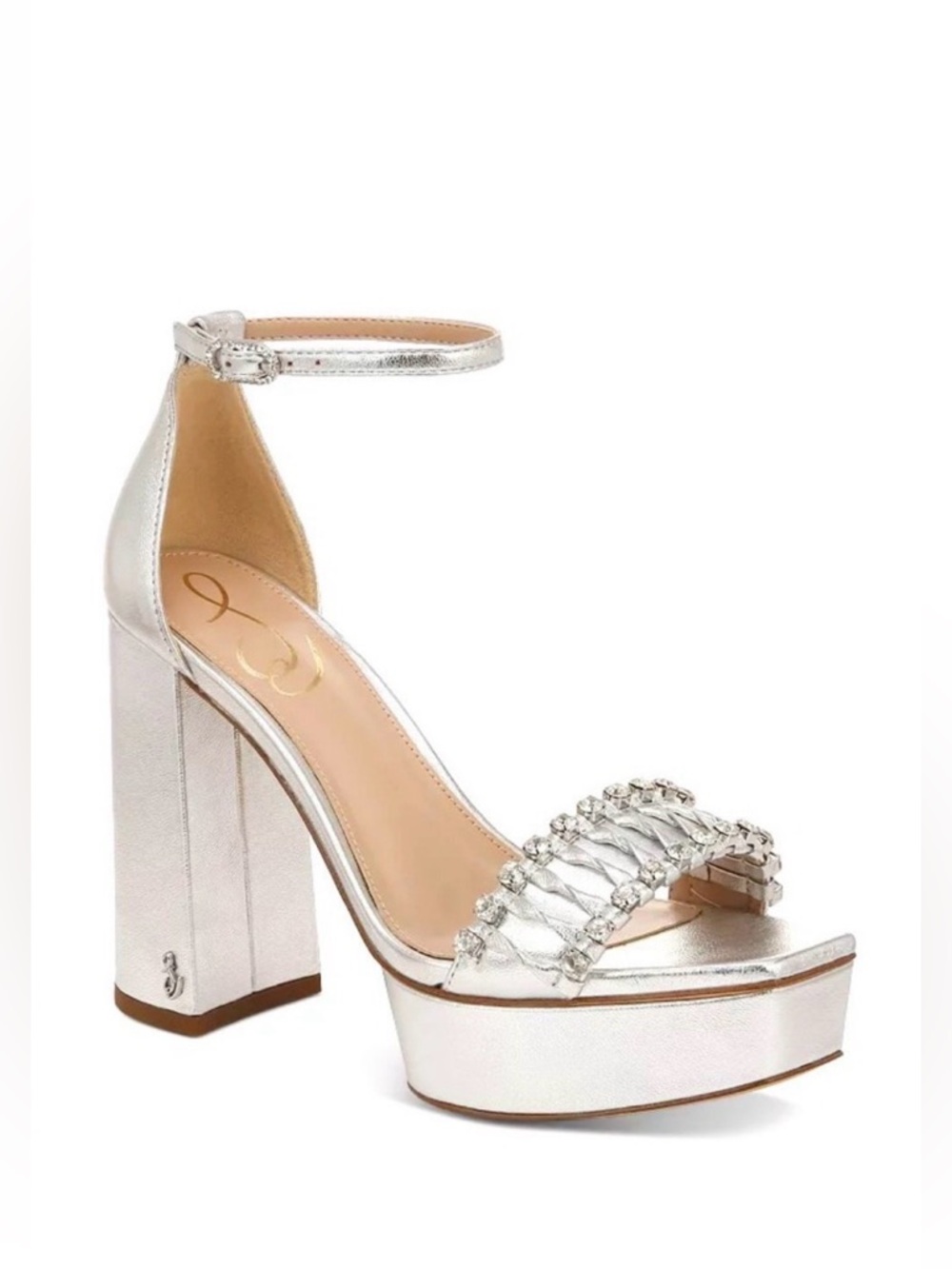 New SAM EDELMAN Ninette Silver & Crystals High Heel Platform Sandals 9.5